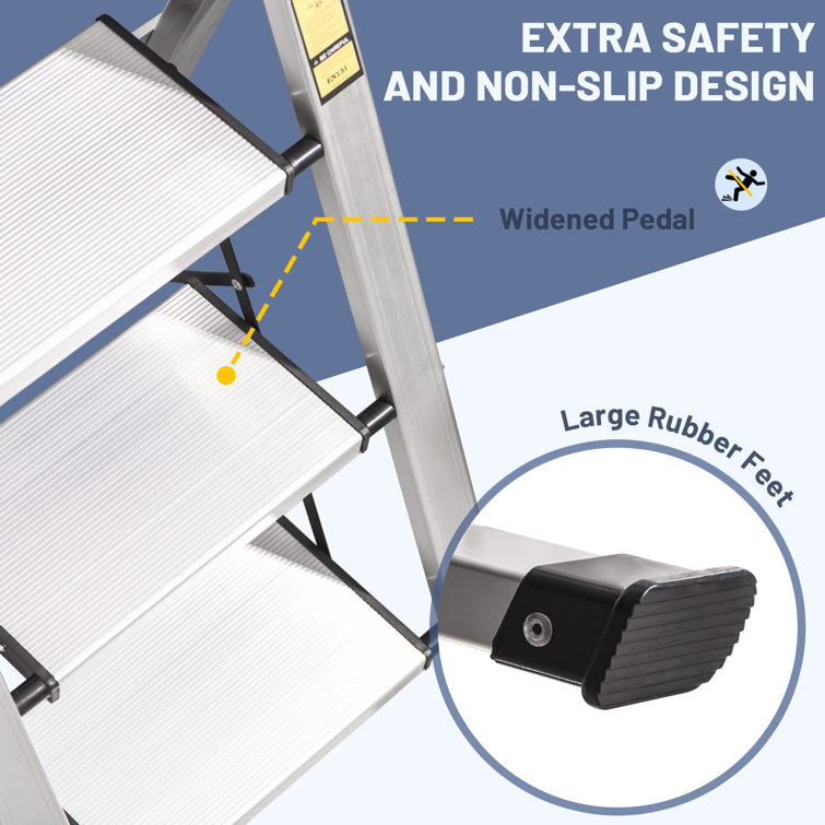 WFX Utility Step Ladder 3 Step Stool, Retractable Handgrip Aluminum